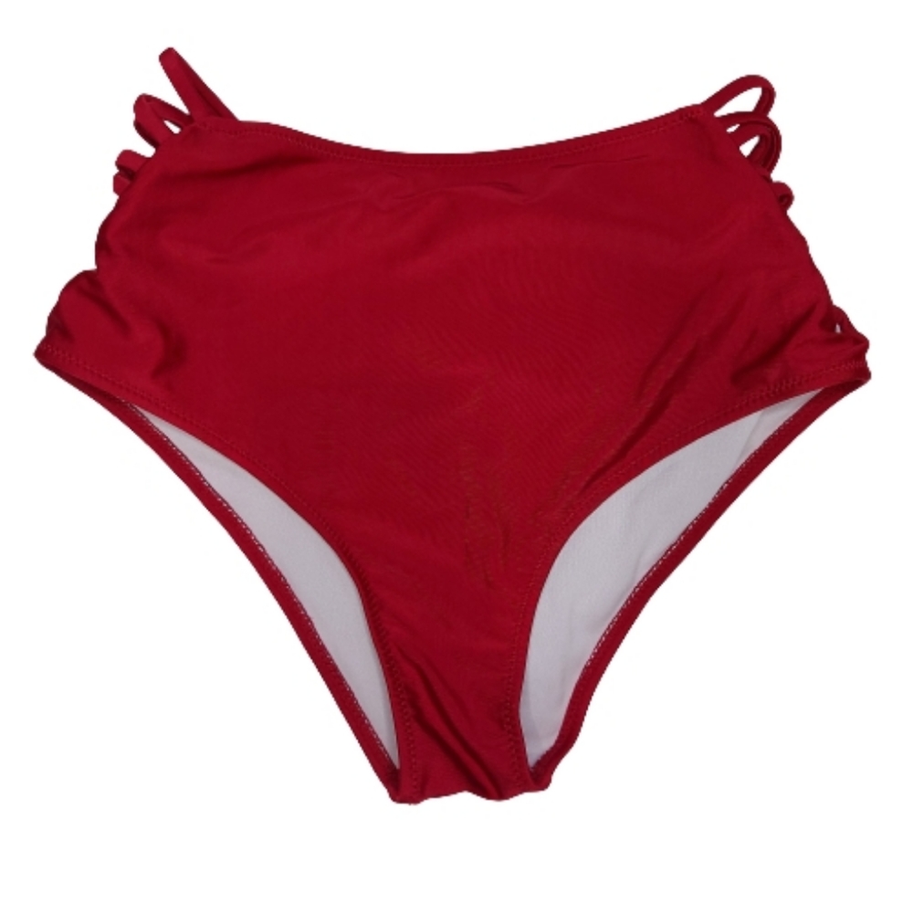 Red High Waited Bikini Bottom Criss Cross Sides